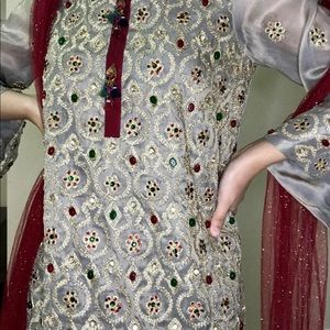 Fancy shirt with elegant silk sharara and dupatta